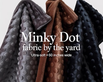 Tecido Minky Dot por Metro – Tecido de Pelúcia Ultramacio com Textura de Bolinhas | 152 cm de Largura | Preto, Cinza-Escuro e Marrom para Mantas de Bebê e Costura