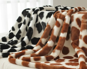Velboa Faux Fur Fabric – Cow Animal Print, 58"/60" Wide, Soft & Stretchy by the Yard