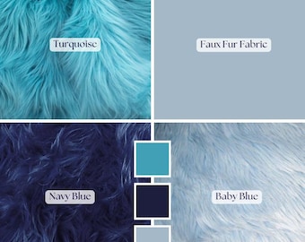 Long Pile Shaggy Faux Fur Fabric: Baby Blue, Navy, Turquoise - Costume, Crafts, Decor
