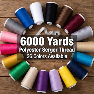 Polyester Serger Thread Cone 6000 Yards – Overlock Sewing Thread for Sergers, Quilting & Upholstery – 26 Colors