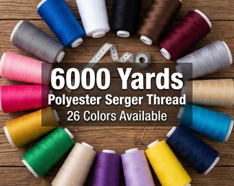 Cono de hilo de poliéster para remalladora (6000 yardas) – Hilo de coser overlock para remalladora, acolchado y tapicería – 26 colores