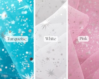 Glitter Starburst Organza Fabric: Sheer Celestial Decoration, Bridal & Event Decor