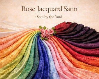 Rose Jacquard Satin Fabric by the Yard – 59–60″ Wide Floral Polyester Satin for Apparel, Drapery & Décor