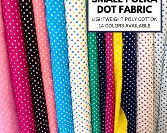 Small Polka Dot Fabric – Lightweight Poly Cotton – 14 Colors – By The Yard for DIY Sewing