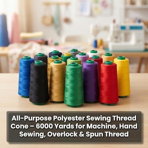 6000 Yard Polyester Thread Cone – Durable Sewing Thread for Machine, Hand, Overlock & Embroidery