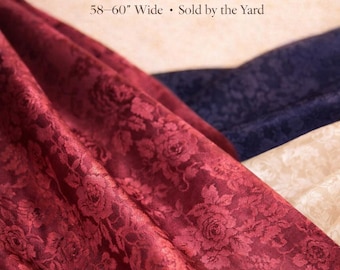 Rose Satin Brocade Jacquard Fabric by the Yard – 58–60″ Wide Floral Polyester Satin for Dresses, Curtains & Upholstery