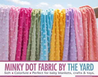 Polka Dot Minky Fabric by the Yard – Ultra-Soft Plush Dimple Fabric for Baby Blankets, Quilts, Sewing & Crafts