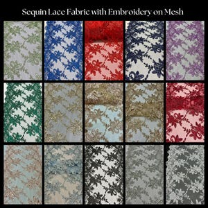 Sequin Lace Fabric with Embroidery on Mesh – Perfect for Wedding Gowns, Costumes & Crafts VT-18