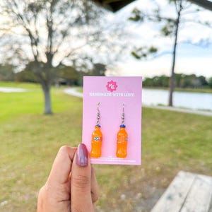 Fanta Bottle Earrings: Orange Soda Resin Kawaii Jewelry