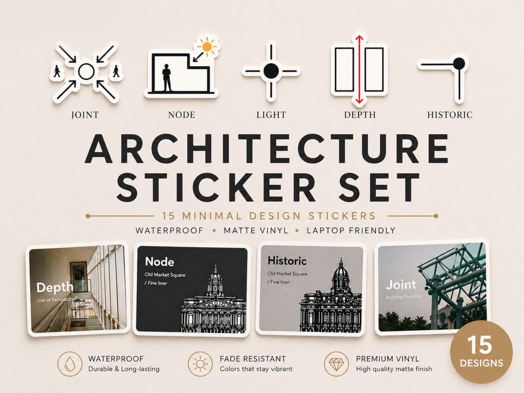 Minimalist Architecture Stickers | Waterproof Vinyl Decals for Laptops ...