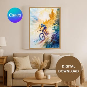 Mountain Biking Printable Wall Art, Trail Riding Decor for Bikers, Nature Lover Gift Idea, Modern Cycling Print, Instant Download