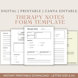 Therapy Notes Template | Editable Progress Notes PDF | Digital Counseling Notes | Printable Therapist Form | Client Session Notes | CANVA