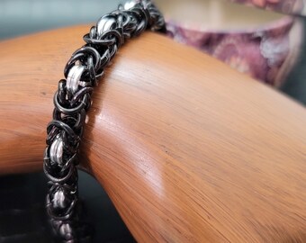 Byzantine Bracelet, chainmail bracelet, chainmail jewelry, gift for her, holiday gift, stocking stuffer, black and silver