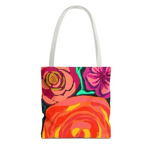 Floral Tote Bag, Flower Print Market Bag, Botanical Shopping Tote, Vibrant Bouquet Canvas Tote, Nature Inspired Reusable Bag, Bold Floral