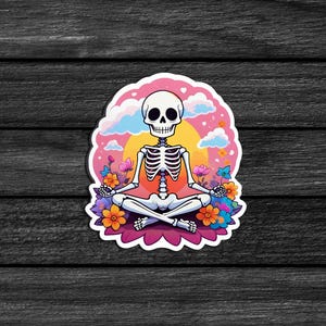 Colorful Skeleton Meditation Sticker| Zen Skeleton in Lotus Pose, Yoga Skeleton Decal, Skeleton Vinyl Sticker, Spooky Self-Care Aesthetic
