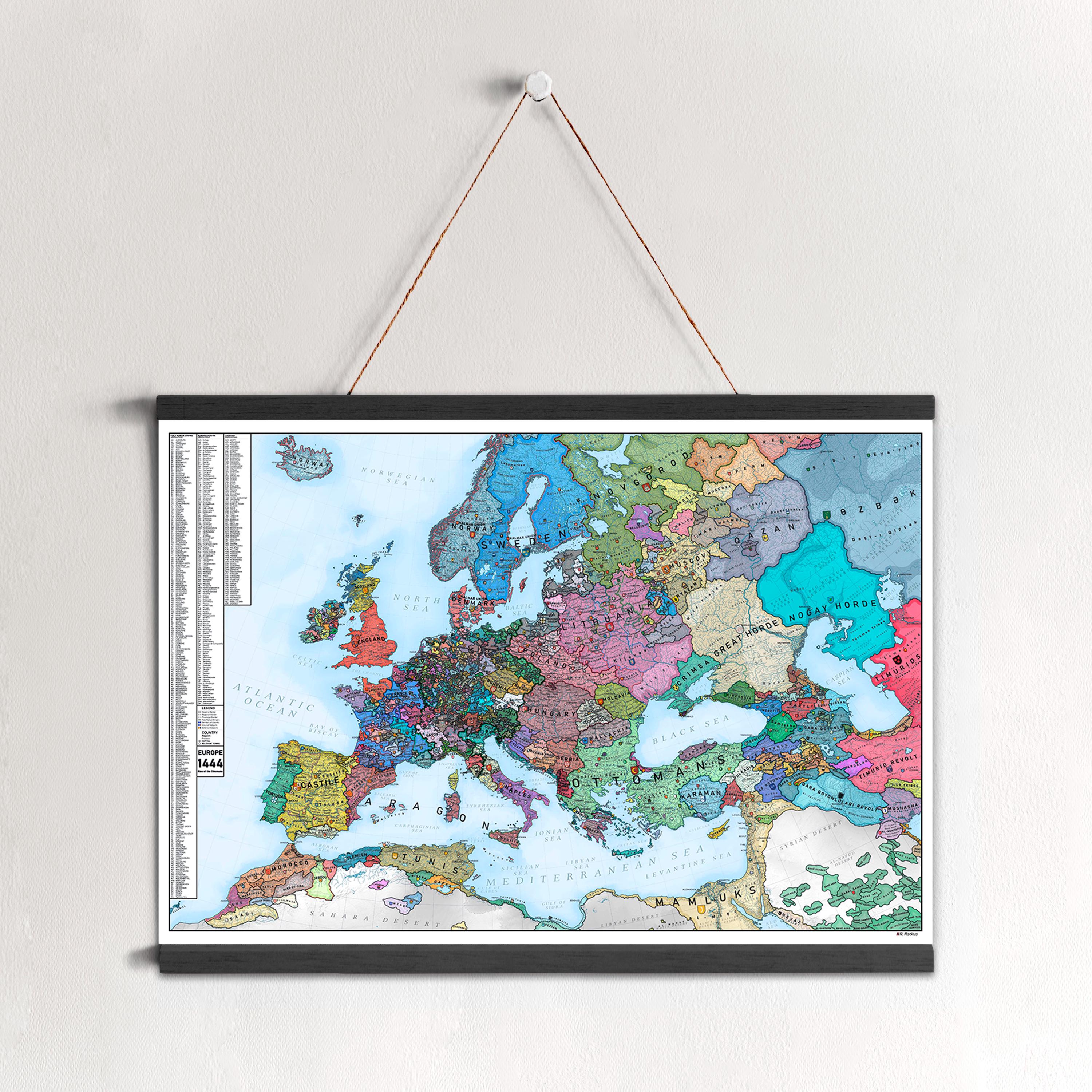 Europe 1444 Historical Map: Handmade Canvas Wall Art - Etsy