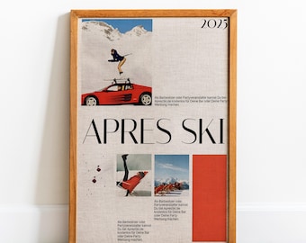 Retro Apres Ski Leinwanddruck: Vintage Skiing Poster, Schneehütten Dekor