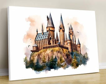 Magische kasteelkunstprint: tovenaarsschooldecor, klaar om op te hangen