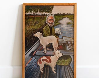 Goodfellas Old Man and Dogs Painting Poster, Good Fellas Poster Print, Ready to Hang