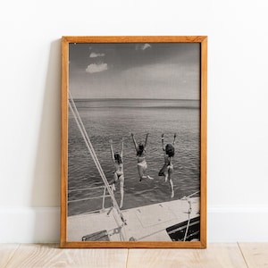 Vintage Sailboat Photo Print: Black and White Ocean Yacht Art