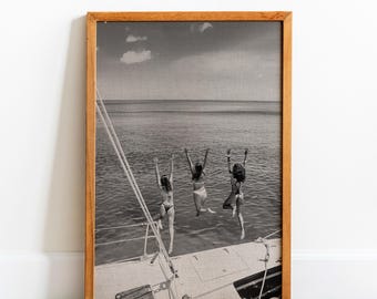 Vintage Sailboat Photo Print: Black and White Ocean Yacht Art