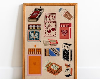Vintage Matchbook Art Print, Retro Wall Decor, Anniversary Gift