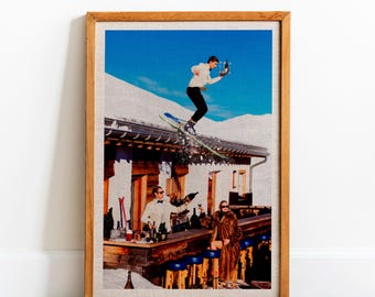 Vintage Skiing Poster: Retro Apres Ski Bar Cart Wall Art
