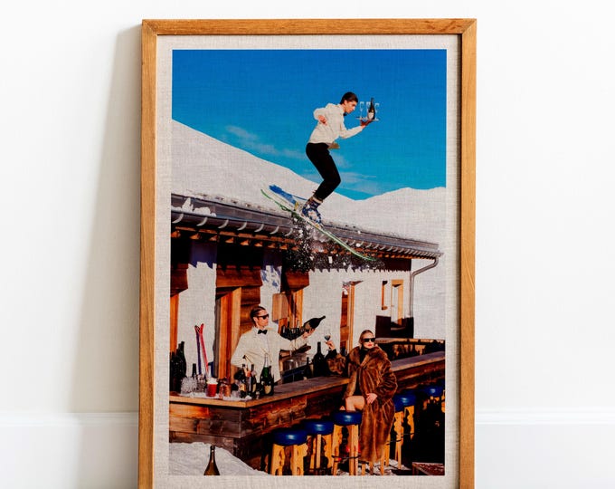 Vintage Skiing Poster: Retro Apres Ski Bar Cart Wall Art