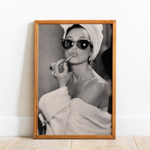 Audrey Hepburn Lipstick Wall Art, Black and White Print, Vintage Fashion Photo, Old Hollywood Art, Feminist Poster, Fashion Wall Decor