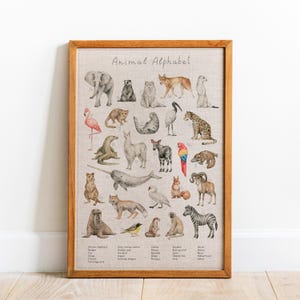 Waldtiere, Kinderzimmer Alphabet Druck mit Waldtieren, Lernposter für Kinder, Montessori Wandkunst