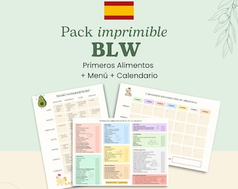 Pack BLW descargable en Español| Baby Led Weaning Planner | Lista de alimentos, calendario, checklist y menú editable en Canva