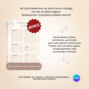 Ensemble de listes de contrôle du Geburtsplan et de l'hôpital (allemand, A4) | Barre d'édition, PDF et Canva Aperçu des impressions image 9
