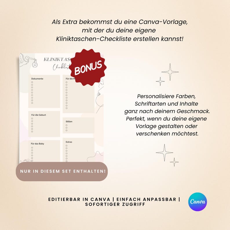 Ensemble de listes de contrôle du Geburtsplan et de l'hôpital (allemand, A4) | Barre d'édition, PDF et Canva Aperçu des impressions image 9