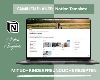 Notion Familienplaner Deutsch | Template Vorlage | Menuplaner 50 Kinderrezepte | Wochenplan Familienkalender Budget Haushalt