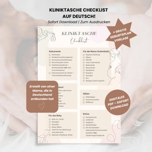 Ensemble de listes de contrôle du Geburtsplan et de l'hôpital (allemand, A4) | Barre d'édition, PDF et Canva Aperçu des impressions image 1