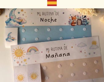 Morning and Evening Routine Chart for Children | 72 Boho Style Montessori Cards | Printable Spanish Routine Board | Digital Download