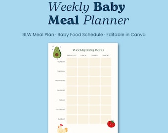 Weekly Baby Meal Planner Printable | BLW Meal Plan Template | Baby Led Weaning Food Schedule | Editable in Canva