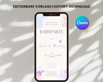 Babyparty Einladung Vorlage | Babyshower Einladung Digital | Canva Template zum Bearbeiten | Sofort Download | WhatsApp & Druck A6