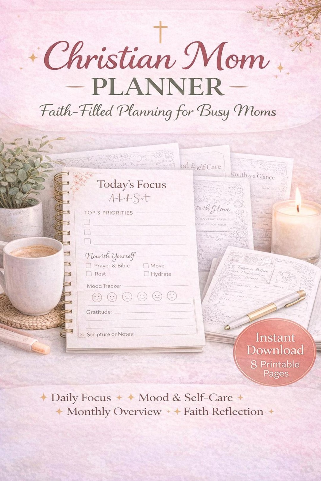 Christian Mom Planner | Faith Based, Self-care Organizer (PDF Download ...