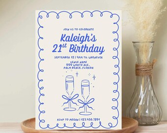 Cheers to 21! Sip, Sip, Hooray Birthday Invitation – Editable Champagne Theme Invite – Any Age – Digital Download - Instant Download - Print