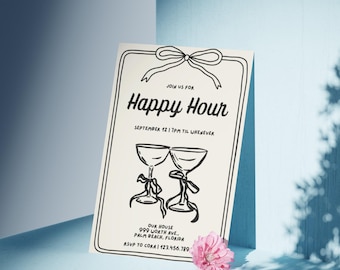 Editable Happy Hour Invitation – Digital Cocktail Party Invite – Printable Dinner Party, Birthday, or Girls Night Template, Instant Download
