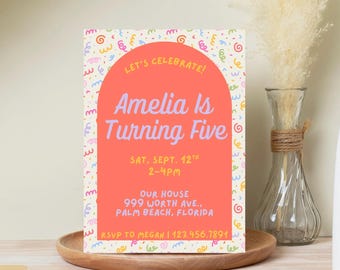 Kids Birthday Party Invitation - Editable Instant Download for Boys or Girls - Any Age Digital Invite - Colorful Confetti Theme Template