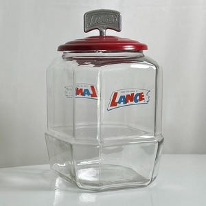 Vintage Lance Glass Cracker Jar with Rare Original Lid - Farmhouse Kitchen Storage - Clear Glass Collectible