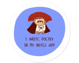 Round Stickers, Indoor/Outdoor - Cute Hedgehog in Cape with Poetry Quote, Laptop Decals, Scrapbooking Supplies, Planner Stickers, Journal