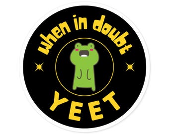 Round Stickers, Funny Yeeting Frog Cartoon, Indoor\Outdoor Decals, Whimsical Animal Design, Laptop Sticker