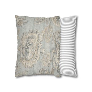 Patina Blue Vintage Floral Pillow Cover | French Country Linen Look image 12