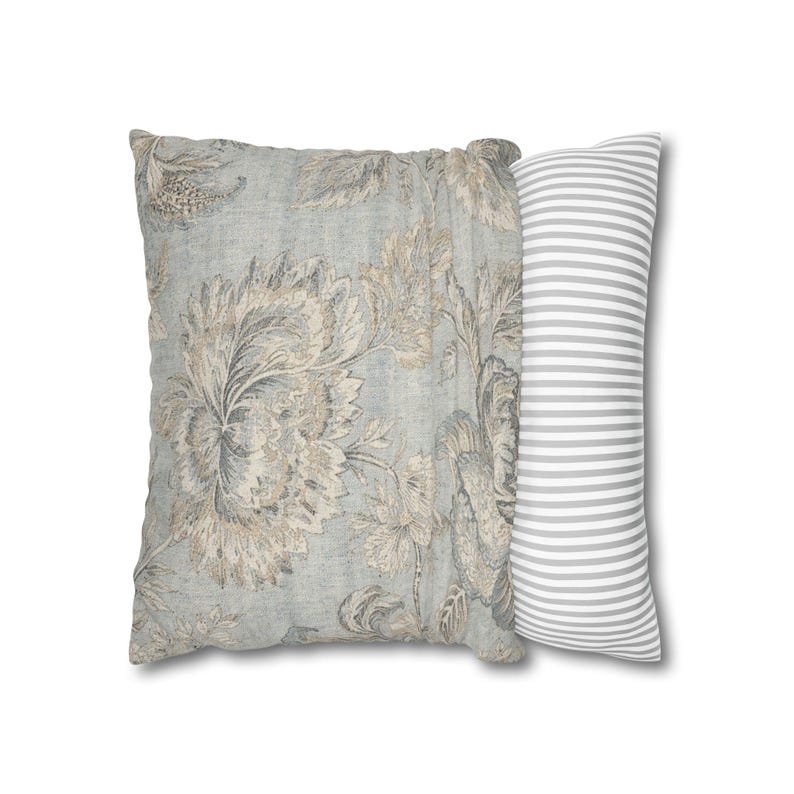 Patina Blue Vintage Floral Pillow Cover | French Country Linen Look image 12