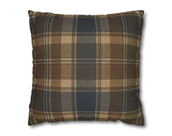 Fodera per cuscino a quadri vintage, cuscino decorativo Heritage marrone e blu intenso