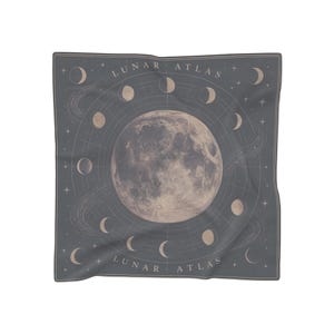 Lunar Atlas Scarf 25x25 Moon Phase Bandana in Deep Indigo | Celestial Silk Square for Astrology Lovers