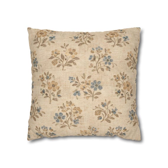 Vintage Blumen Kissen Kissenhülle, Blau Beige Cottage Muster
